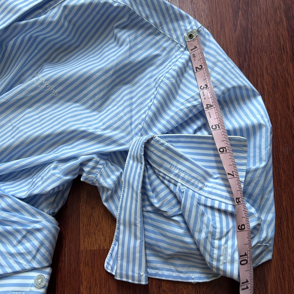 SOLD! Alexander Wang Off Shoulder Asymmetric Striped Mesh Accent Poplin Top 2 - Picture 15 of 17